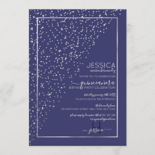 Invitation Parties scintillant Argent de la Marine Diagonal C