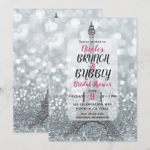 Invitation Parties scintillant Argent Étincelle Tour Eiffel B
