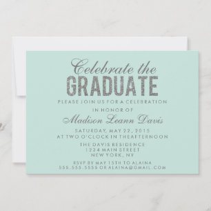 Invitation Parties scintillant Argent Faux Graduation Party I