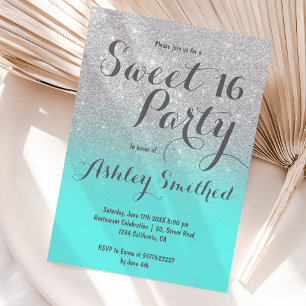 Invitation Parties scintillant argent faux moderne turquoise