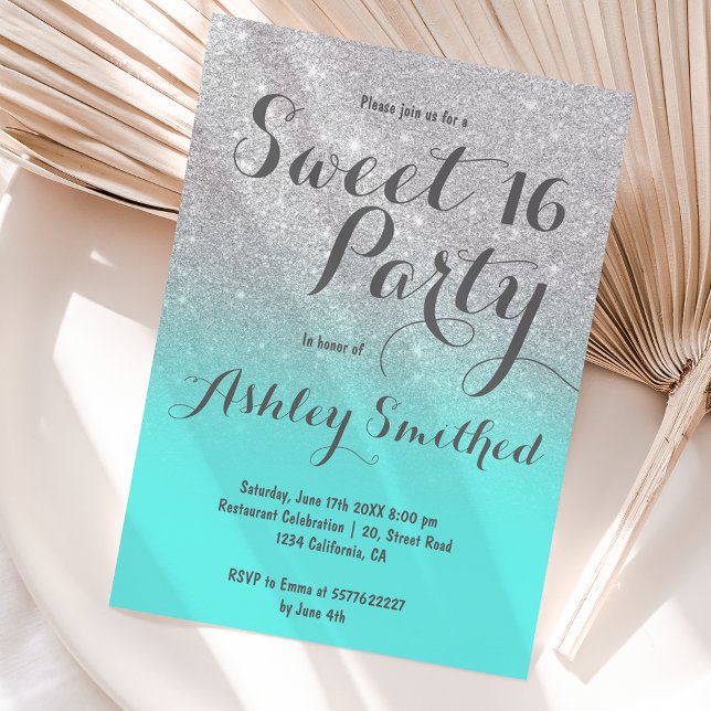 Invitation Parties scintillant argent faux moderne turquoise  (Créateur téléchargé)