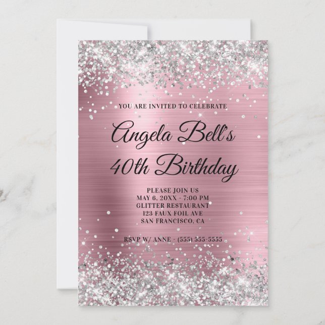 Invitation Parties scintillant Argent Faux Pale Rose Pile Fhu (Dos)