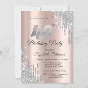 Invitation Parties scintillant argent gouttes Rose Gold 40e f
