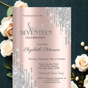 Invitation Parties scintillant argent gouttes Rose Gold Sweet