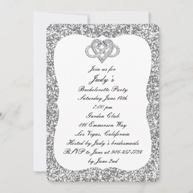 Invitation Parties scintillant Argent Infinity Coeur Bachelor (Devant)