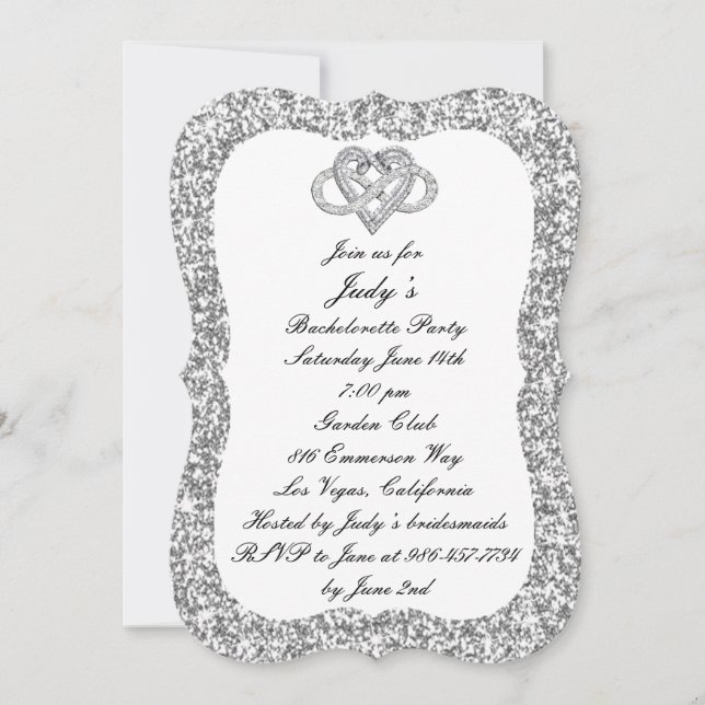 Invitation Parties scintillant Argent Infinity Coeur Bachelor (Devant)