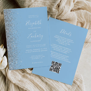 Invitation Parties scintillant argent moderne Baby Blue QR Co