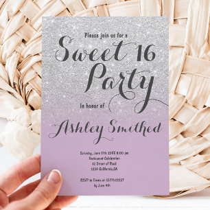 Invitation Parties scintillant argent moderne ombre lavande d