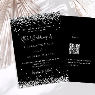 Invitation Parties scintillant argent noir moderne code QR ma