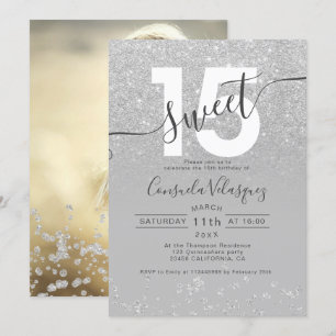 Invitation Parties scintillant argent ombre gris Quinceanera 