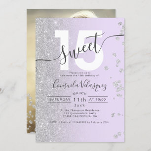 Invitation Parties scintillant argent ombre lavande Quinceane