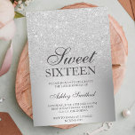 Invitation Parties scintillant argent ombre métallique chic S<br><div class="desc">Une parties scintillant argentée chic et luxueuse,  un design en papier métallique à l'ombre avec une élégante typographie calligraphique pour une invitation à la fête de 16 ans Sweet.</div>