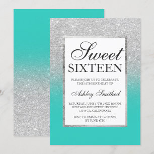 Invitation Parties scintillant argent ombre turquoise chic Sw