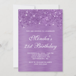 Invitation Parties scintillant Argent Purple Bold 21e anniver