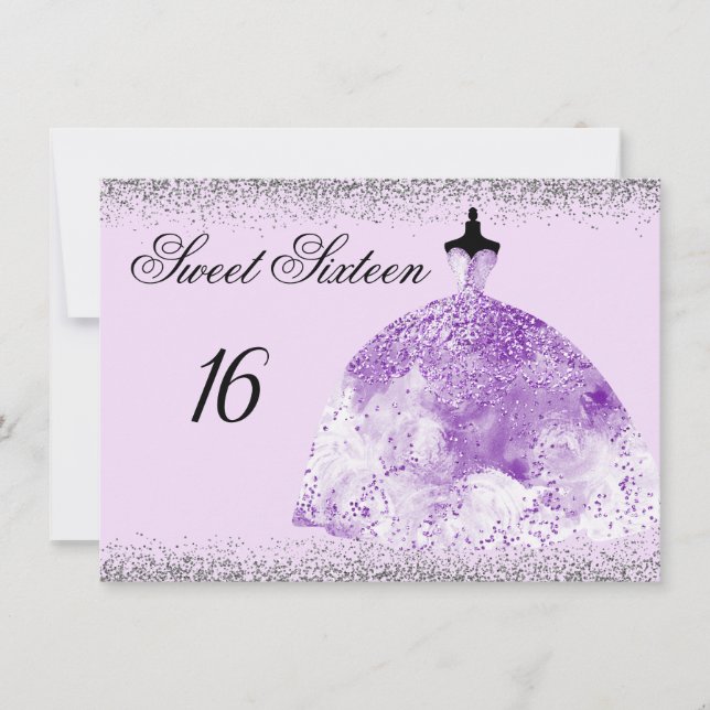 Invitation Parties scintillant Argent Purple Gown Sweet 16 in (Devant)
