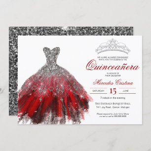 Invitation Parties scintillant Argent Red Gown Elegant Quince