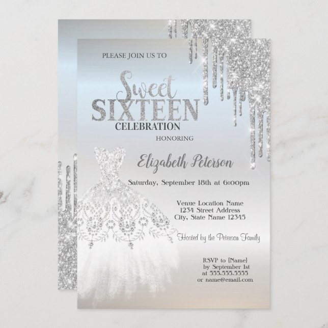 Invitation Parties scintillant Argent, Robe Blanche Silver Sw (Devant / Derrière)