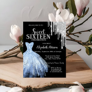Invitation Parties scintillant Argent, Robe Bleue Black Sweet
