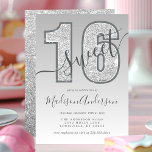 Invitation Parties scintillant Argent Script Sweet 16 Anniver<br><div class="desc">Parties scintillant Argent Script Sweet 16 Anniversaire Fête Invitation. Ce design branché est accentué de parties scintillant contre un arrière - plan à l'ombre. Personnalisez ce design personnalisé avec vos propres détails.</div>