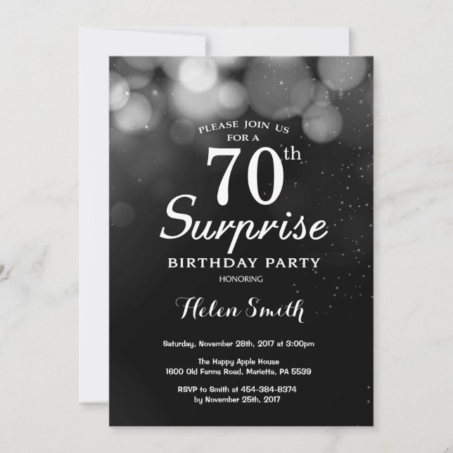 Invitation Parties scintillant Argent Surprise 70e anniversai (Devant)