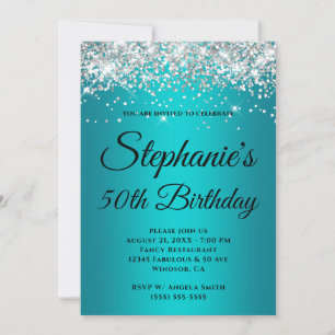 Invitation Parties scintillant argent Turquoise bleu turquois