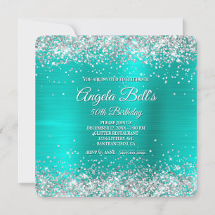 Invitation Parties scintillant argentée brillante Turquoise F