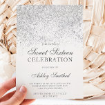 Invitation Parties scintillant argentée brille de sweet sixte<br><div class="desc">Une douche à parties scintillant argentée moderne,  assez chic et élégante,  sombre avec bloc de couleur blanche Sweet 16 anniversaire invitation à la fête.</div>