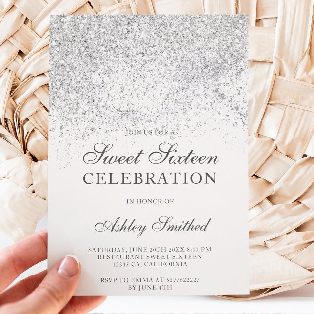 Invitation Parties scintillant argentée brille de sweet sixte (Créateur téléchargé)