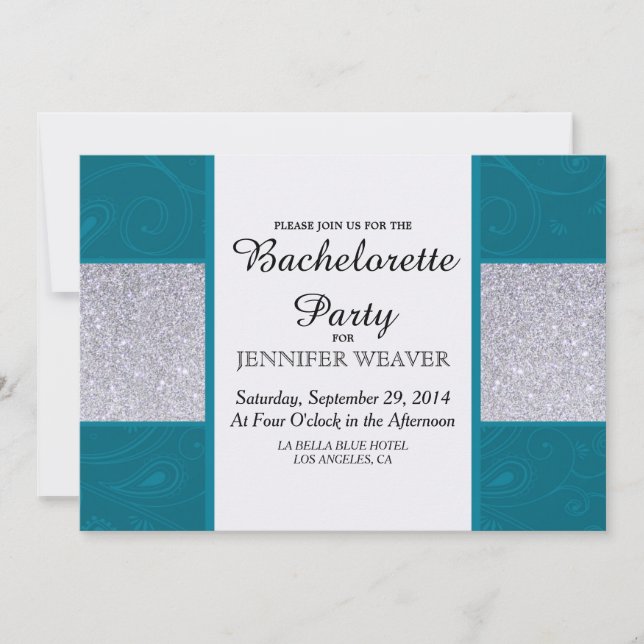 Invitation Parties scintillant argentée et Aqua Turquoise au  (Devant)