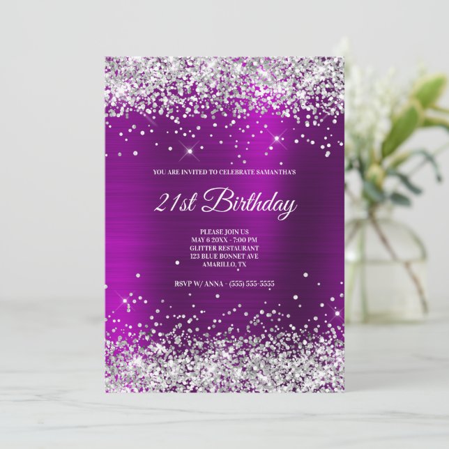 Invitation Parties scintillant argentée Magenta Purple Satin (Debout devant)