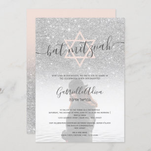Invitation Parties scintillant argentée rose bat mitzvah phot