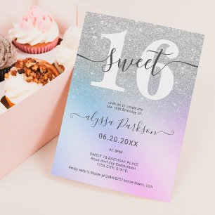 Invitation Parties scintillant argentée rose bleu chic girly