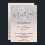 Invitation Parties scintillant argentée rose vif bat mitzvah<br><div class="desc">Parties scintillant d'argent pastel rose pastel script calligraphie typographie Bat mitzvah invitation de fête.Parfait pour une fête moderne élégante. Ajoutez votre nom hébreu.</div>