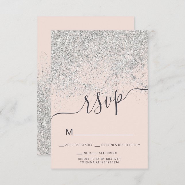 Invitation parties scintillant argentée RSVP rose pâle Sweet  (Devant / Derrière)
