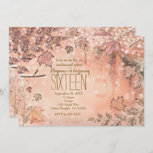 Invitation Parties scintillant Automne Feuilles Rose Gold Aut