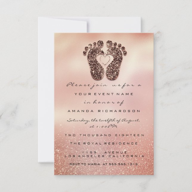 Invitation Parties scintillant Baby shower de  Pieds Rose Gol (Devant)