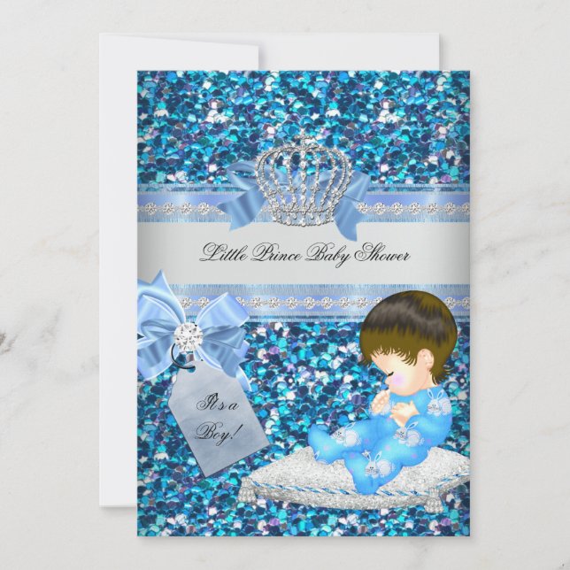 Invitation Parties scintillant Baby shower Garçon Bleu Petit  (Devant)