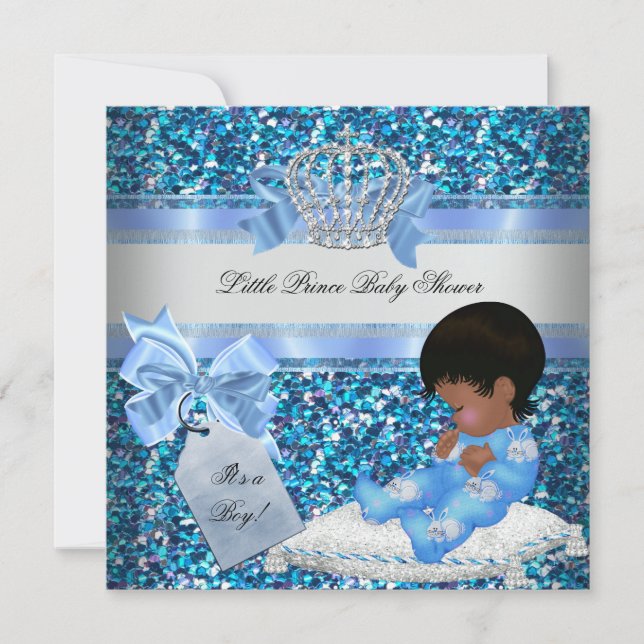 Invitation Parties scintillant Baby shower Garçon Bleu Petit  (Devant)