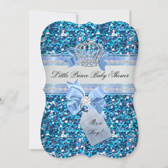Invitation Parties scintillant Baby shower Garçon Bleu Petit  (Devant)