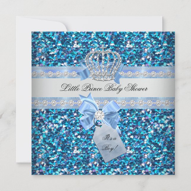 Invitation Parties scintillant Baby shower Garçon Bleu Petit  (Devant)