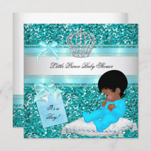 Invitation Parties scintillant Baby shower Garçon Turquoise L