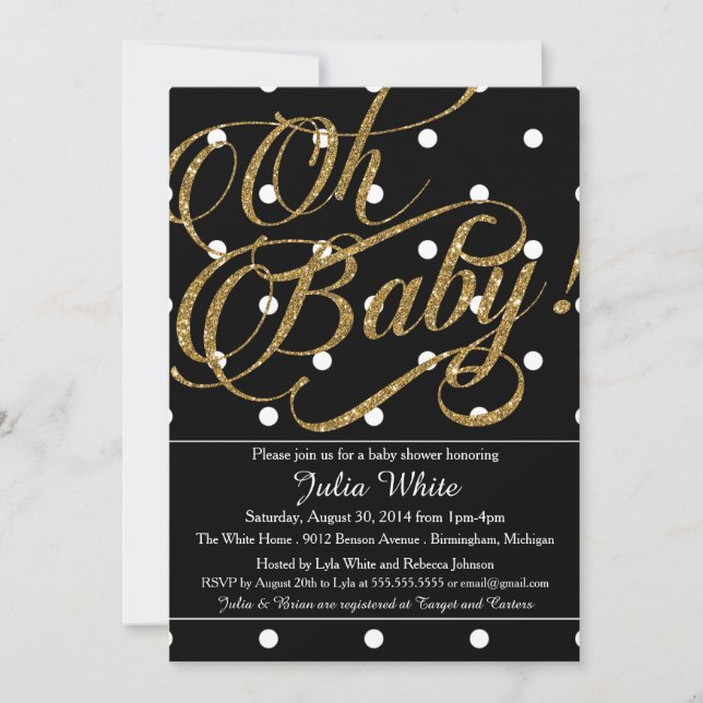 Invitation Parties scintillant Baby shower Invitation, noir e (Devant)