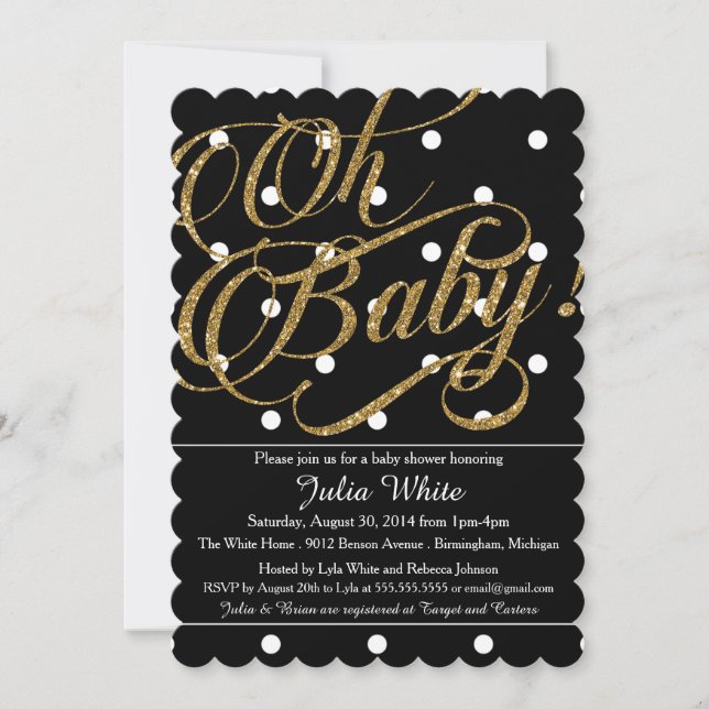 Invitation Parties scintillant Baby shower Invitation, noir e (Devant)
