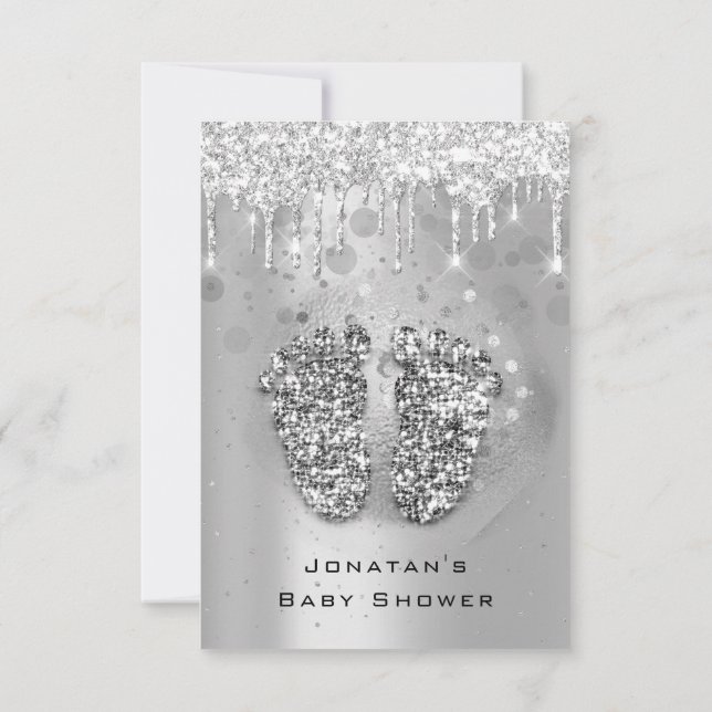 Invitation Parties scintillant Baby shower Pieds ArgentGris G (Dos)
