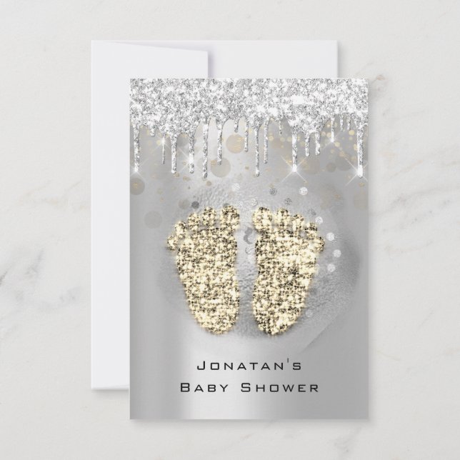 Invitation Parties scintillant Baby shower pieds Gold Grey Gi (Dos)