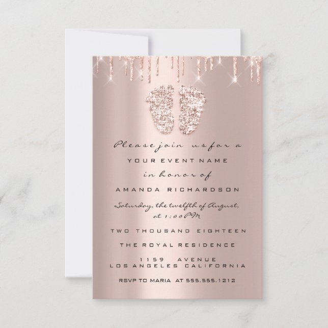Invitation Parties scintillant  Baby shower Pieds Rose Blush  (Devant)