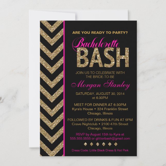 Invitation Parties scintillant Bachelorette Bash Party Invita (Devant)