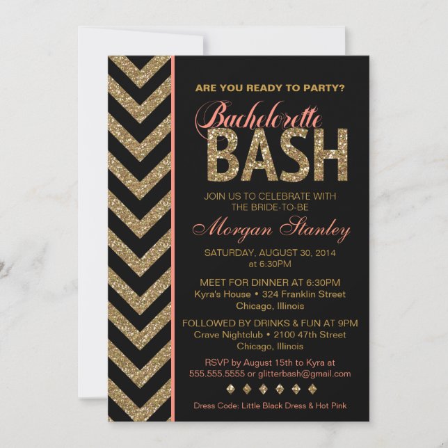 Invitation Parties scintillant Bachelorette Bash Party Invita (Devant)