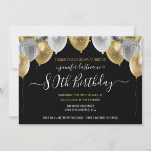 Invitation Parties scintillant Ballons 80e anniversaire Invit