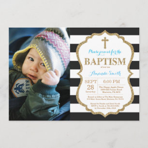 Invitation Parties scintillant Baptême Noir Bleu et Or Invita